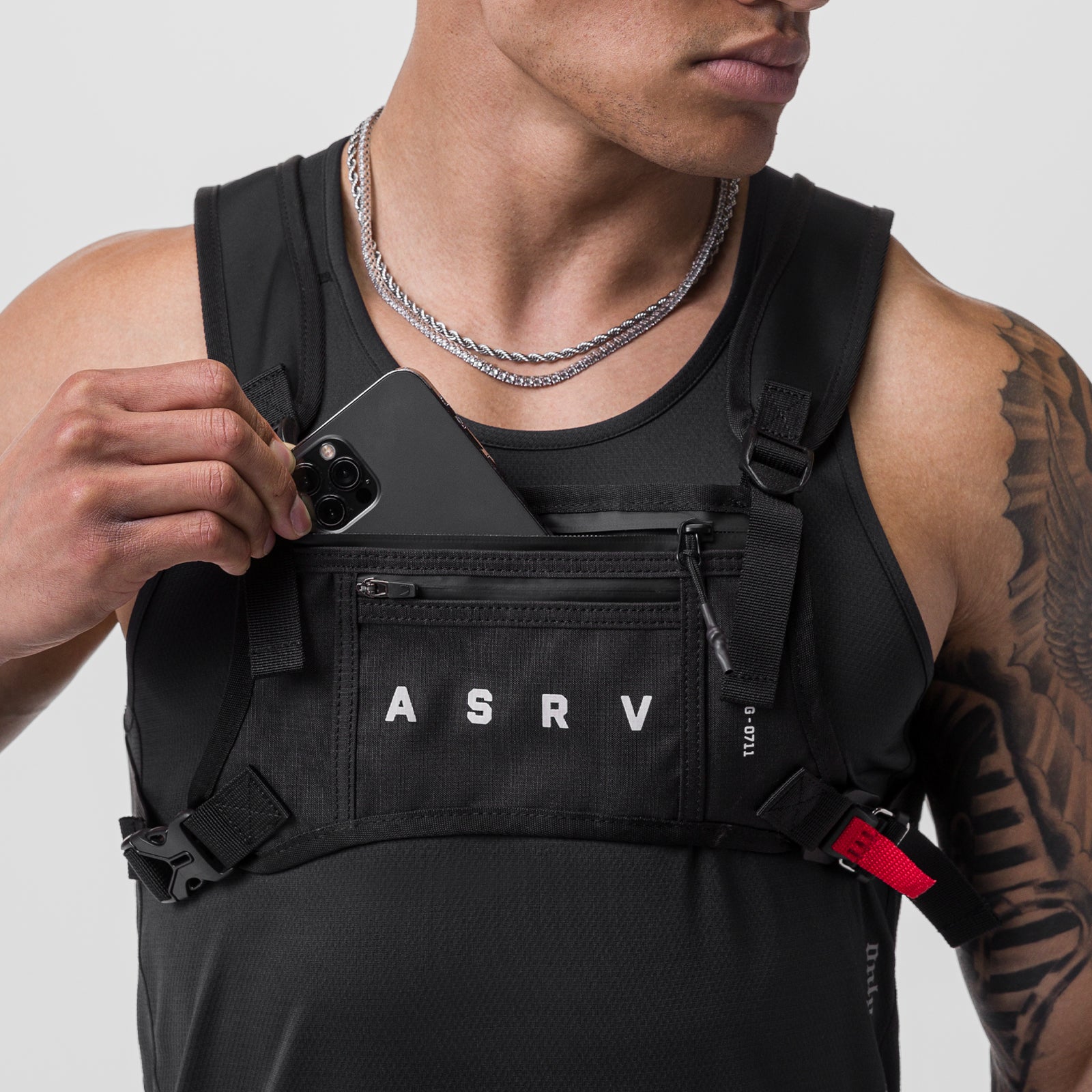 0711 Cordura Lightweight Chest Pack in black, worn by model