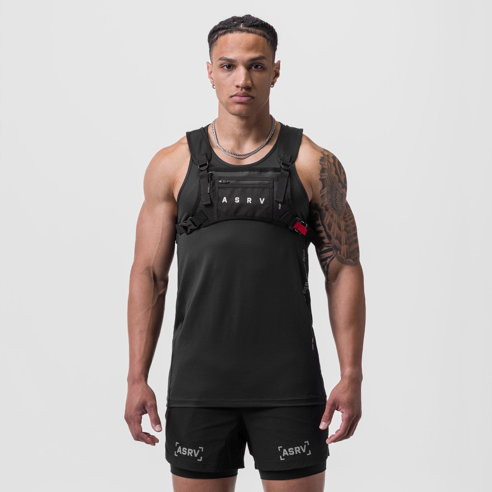 0711 Cordura® Lightweight Chest Pack in black, worn by male model, front view