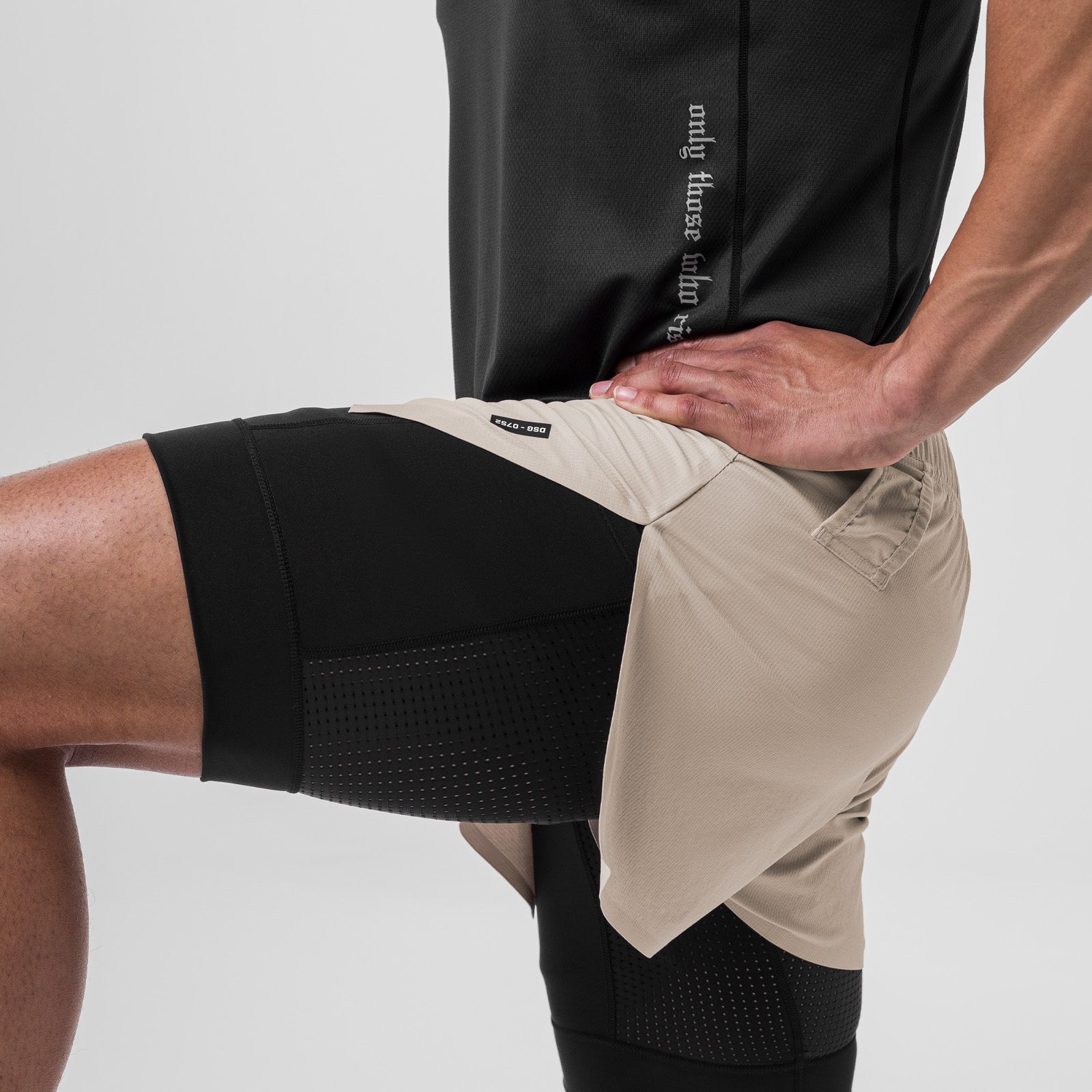 Ripstop 3" High Split Liner Short in Chai and Black, worn by model showing side detail