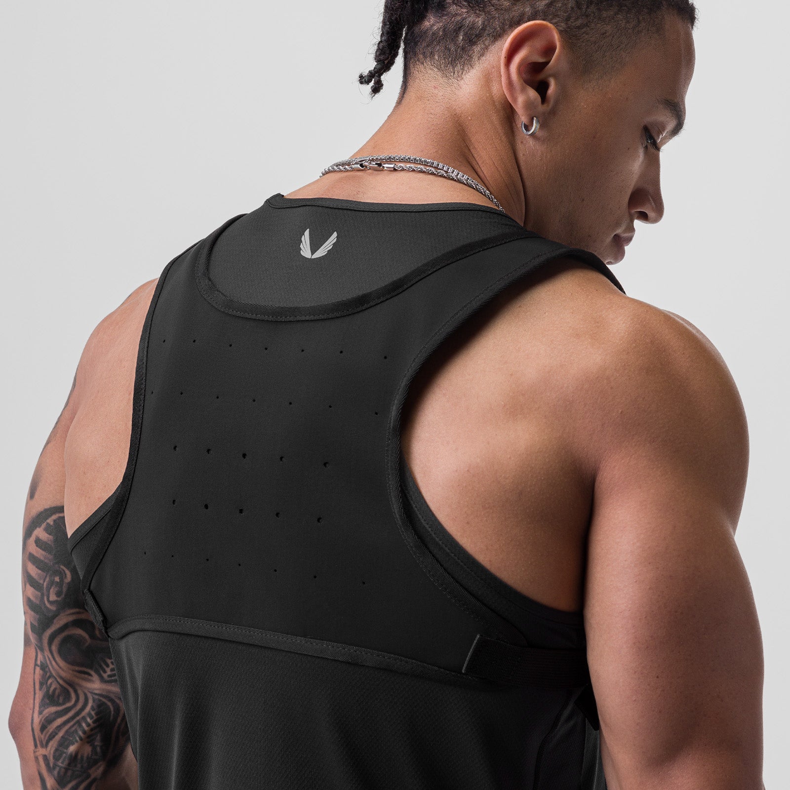 0711 Cordura Lightweight Chest Pack in black, back view on model