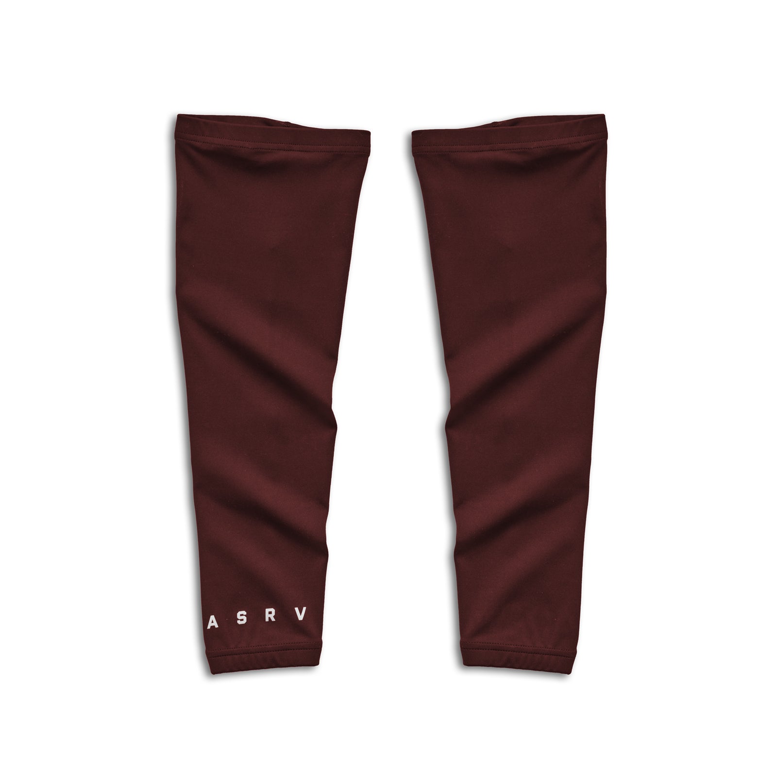 flatlay WarpFlexx® Leg Sleeves in crimson, pair displayed on white background