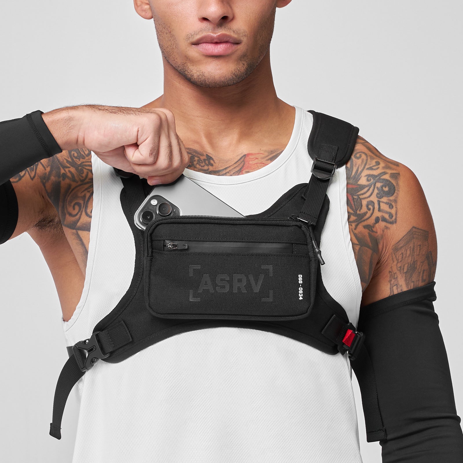 0634 Waterproof Cordura® Conditioning Chest Pack in Black, worn by model