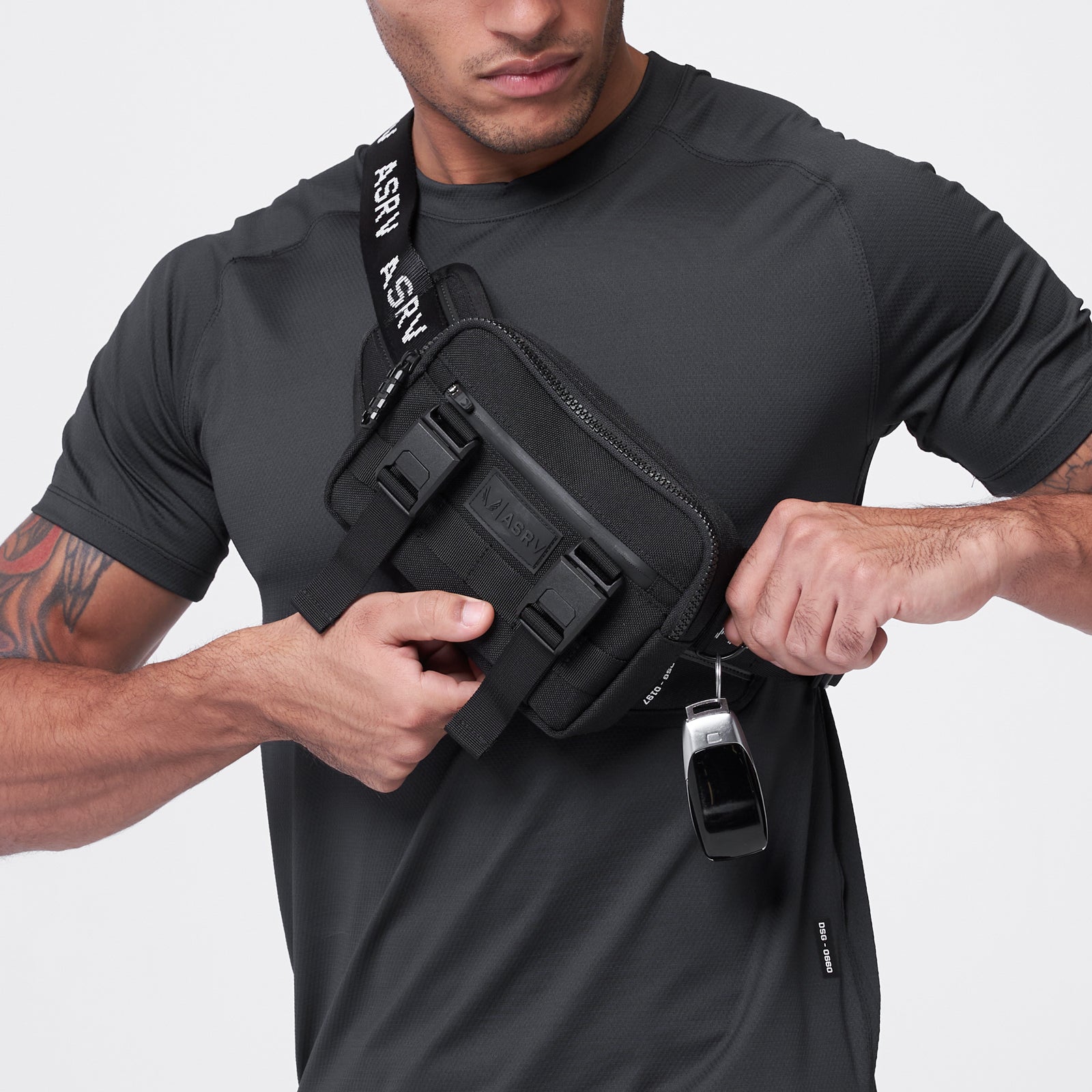 0197 Waterproof Cordura® Small Crossbody Bag in black, worn across chest