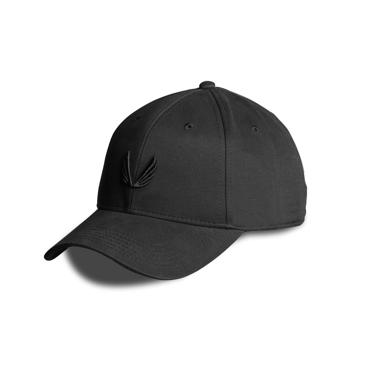 Black Sport Cap with embroidered wings logo, displayed on white background