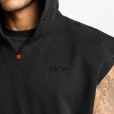 0610. French Terry Raw Hem Cutoff Hoodie - Black