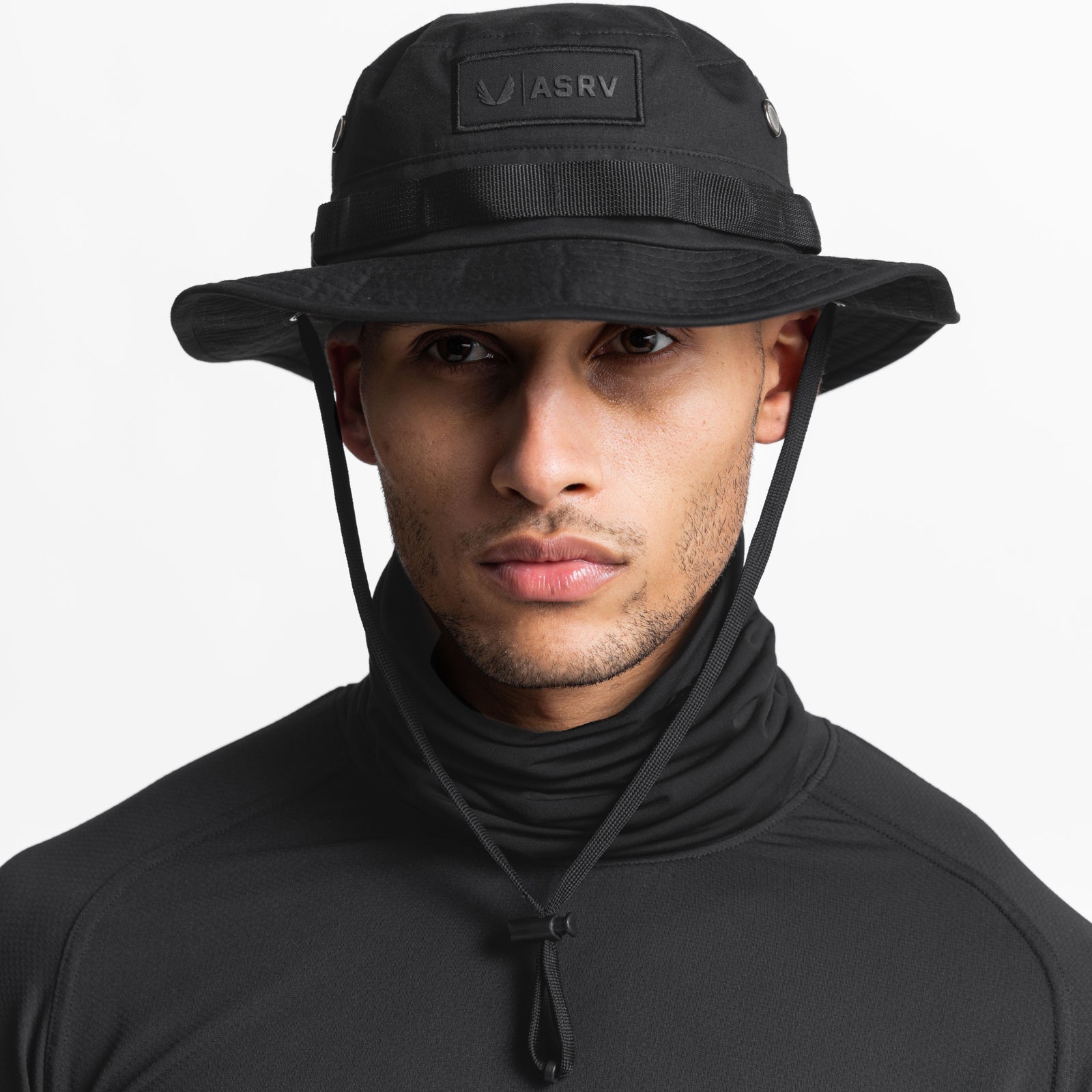 Vented Boonie Hat in black, front view worn by model