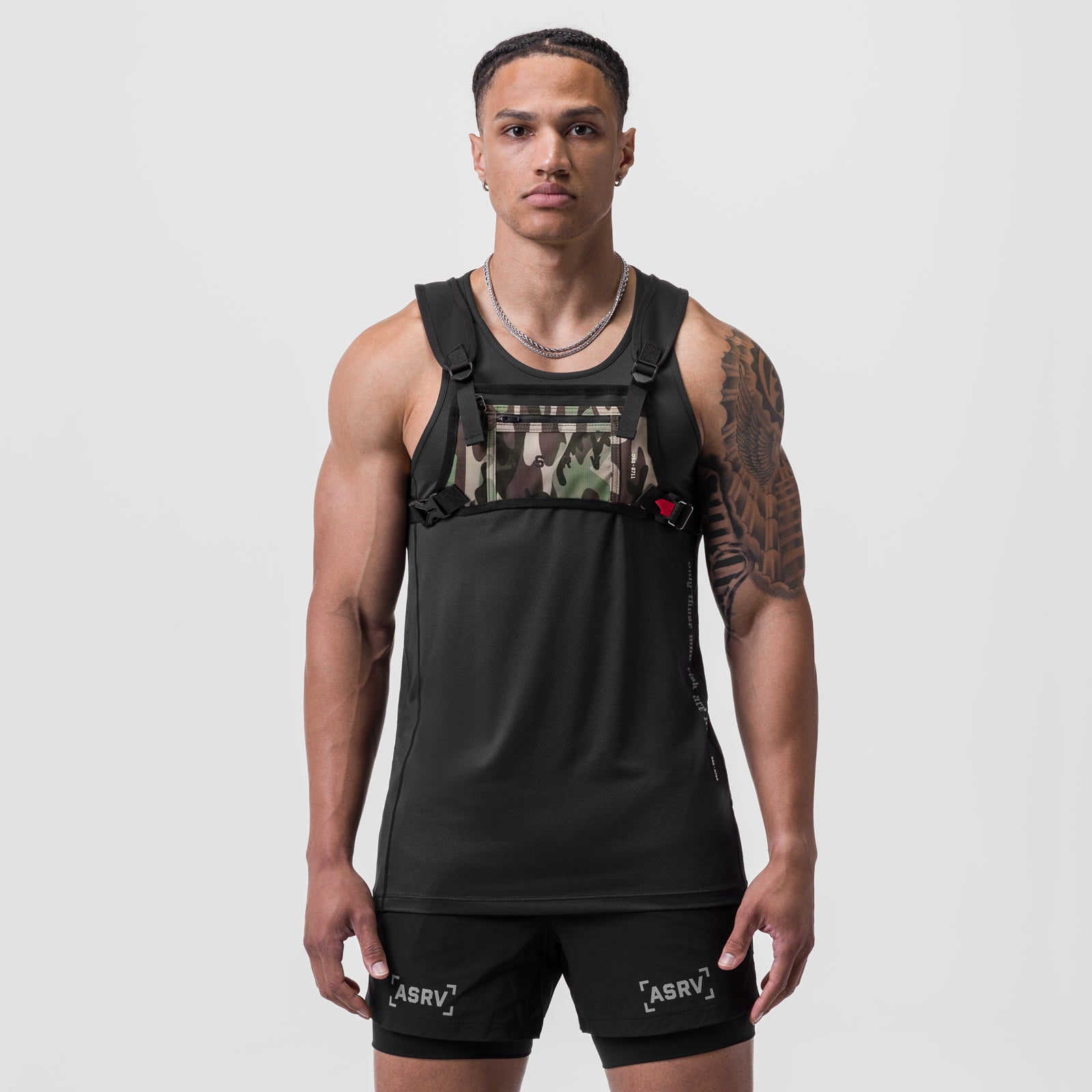 0711 Cordura® Lightweight Chest Pack in Woodland Camo, worn by model